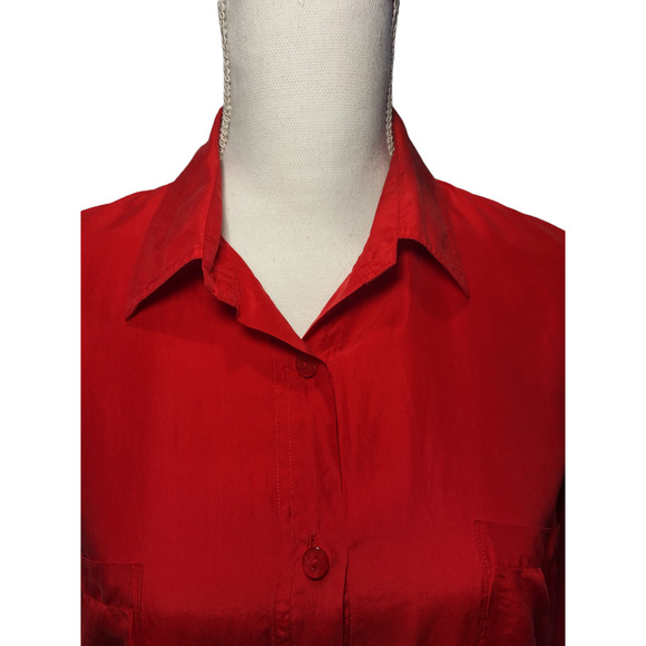 Pura Seta Womens Button Down Shirt 100% Silk Long Sleeve Collared Red Medium - Picture 5 of 11